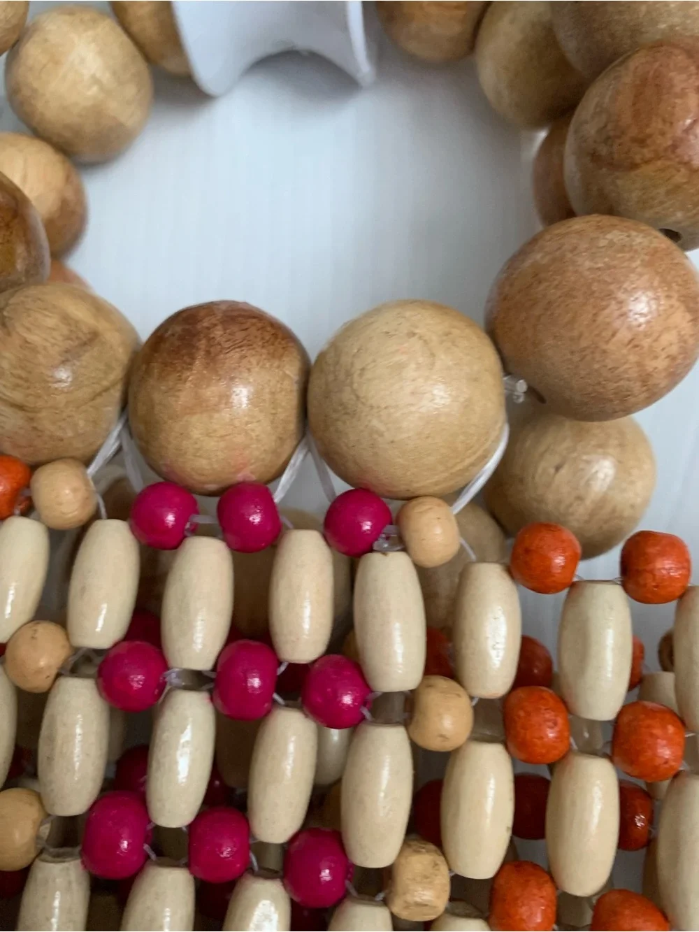 L*SPACE Women’s Natural Pink Orange Wood Beaded Clutch Handbag